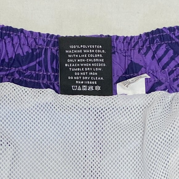 AC DC Tie Front Pockets Swim Trunk Board Shorts 18” Purple Abstract NWT - Picture 11 of 12